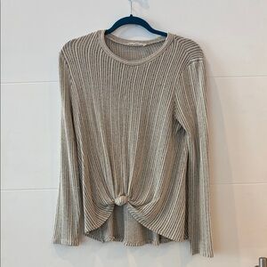 Beige Ribbed Long Sleeve Top